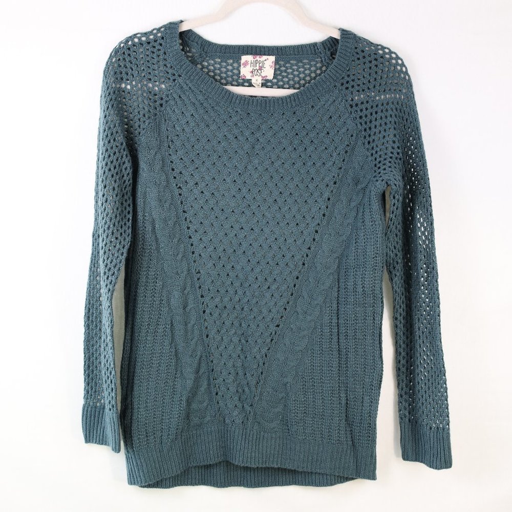 Hippie Rose Open Knit Green Sweater NWOT